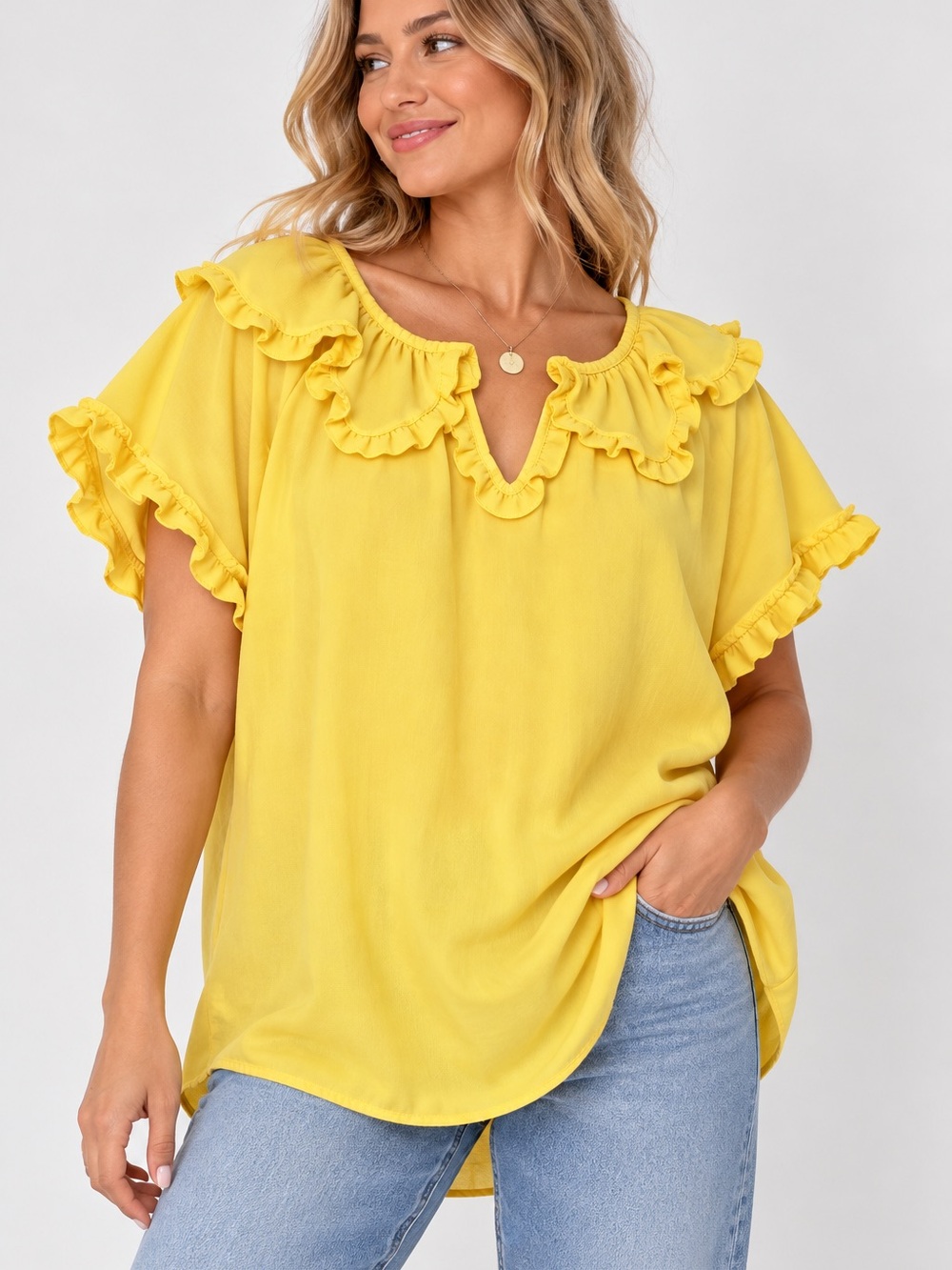 Max Studio Sunny Ruffle V-Neck Blouse